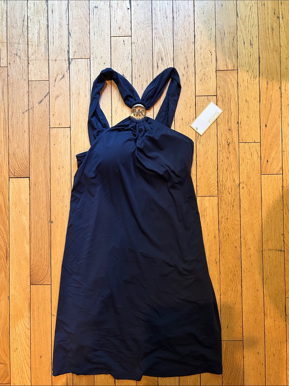 Michael Kors Navy Halter SunDress/coverup with Gold MK Ring